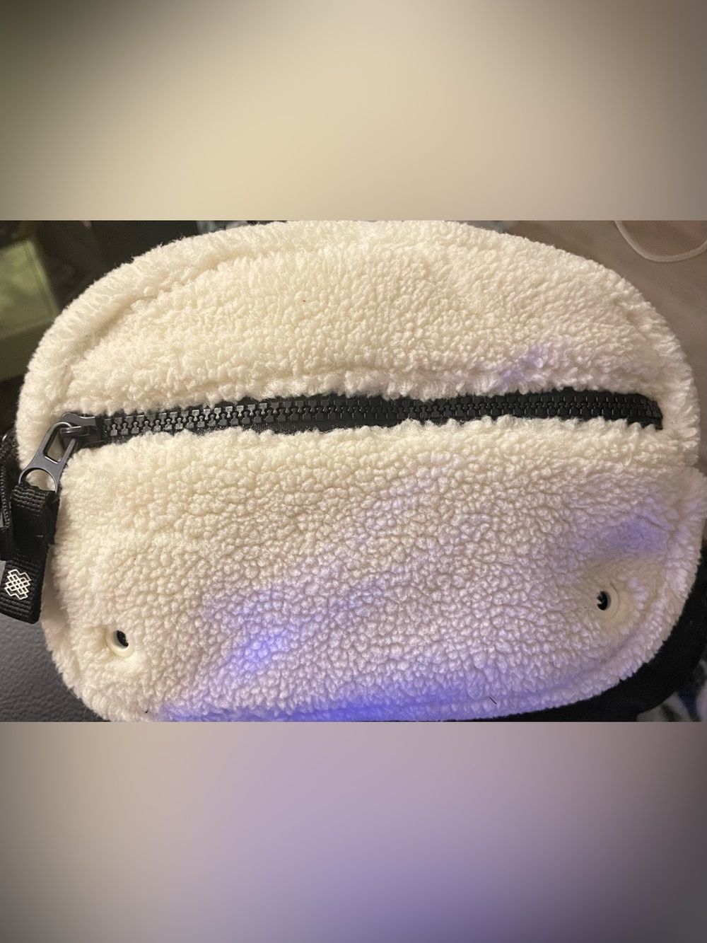 Cozy Cream Sherpa Crossbody with Black Zip Accent